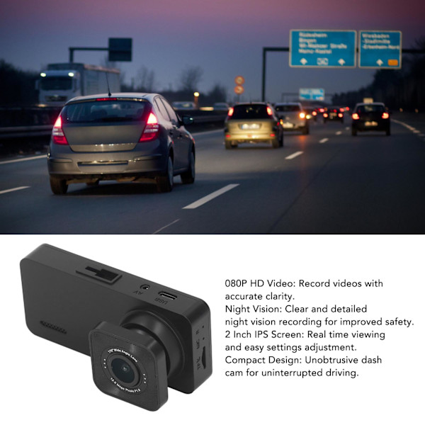 Trippelobjektiv Dashcam roterbar HD1080P nattseende 2in ISP-skärm parkeringsläge liten bilkamera för bil