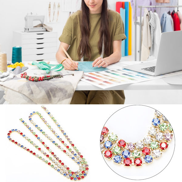 3A 5mm Tsjekkisk Rhinestone Cup Chain Mix Farge Claw Chain DIY Smykker Dekorasjon Tilbehør Gull