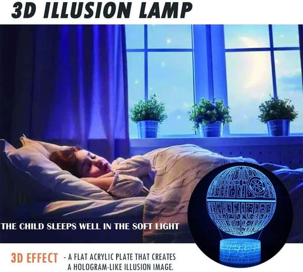 3D Illusjon Star Wars Nattlys, 7 Fargeendrende Dekorlampe