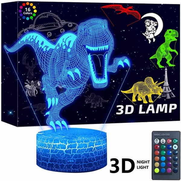 4 stk. 3D Dinosaur Nattlys, ATTOE Led Illusjonslampe 16 Co