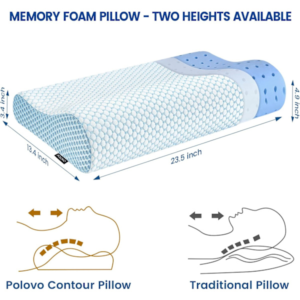 Memory Foam Puder - Nakkepude - Sengepude til at sove - Ergonomisk cervikal konturpute til side-, ryg- og mavesovende - Pude til nakke- og skuldersmerter