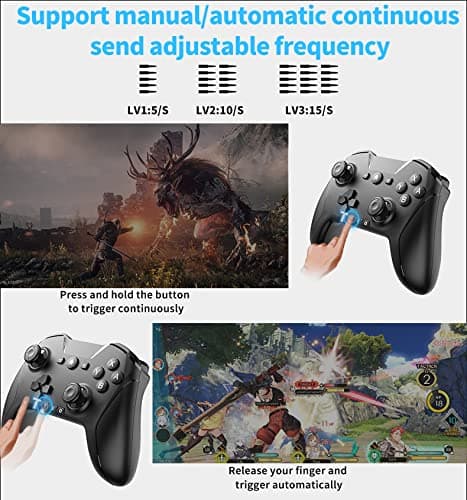 Bluetooth-controller til Switch/PC/Steam/Apple Arcade MFi-spil osv., Switch Pro-controller trådløs med justerbar dobbeltbevægelse, Turbo, Makroer, 6-akset Black