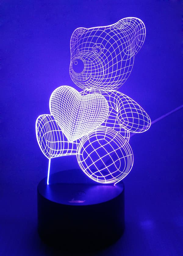 Teddy Bear 3D Natlys LED Illusion Lampe Sengelampe Bordlampe