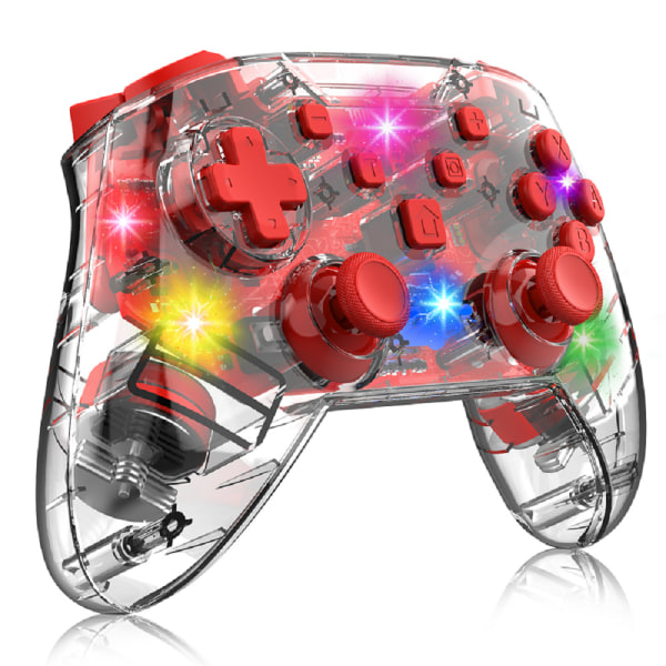 Game Controller til PC/Switch/Tesla model 3/y/x/s, Transparent LED-baggrundsbelysning, Understøtter dobbelt motor og dobbelt vibrationsfunktion (transparent rød)