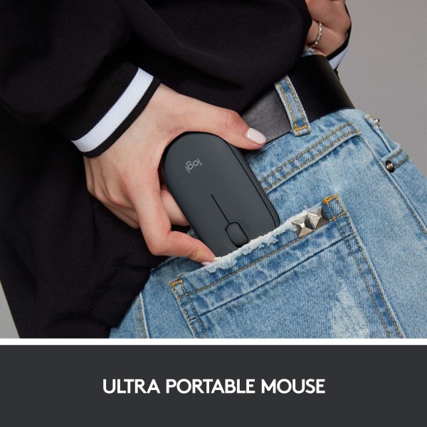 Logitech M350 Pebble Langaton Hiiri Bluetoothilla tai 2,4 GHz Vastaanottimella, Hiljainen, Ohut Tietokonehiiri Hiljaisilla Napsauksilla Black
