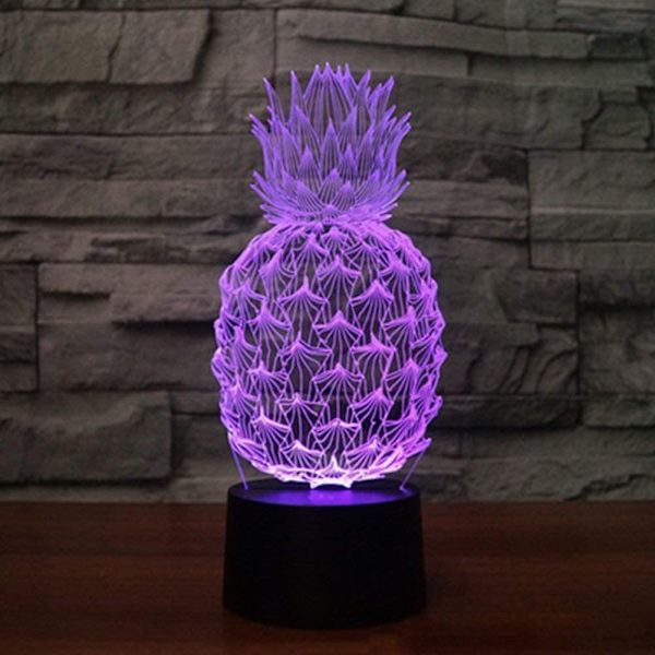 Optisk illusjon 3D Ananas Nattlys 16 Farger Endring