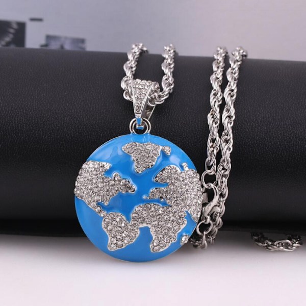 3D Jord Halsband Män, Hiphop Hänge Diamant Smycken, Juvel