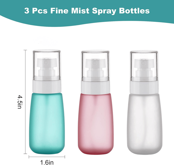 3-pack 2,2 oz läckagesäkra finfördelande sprayflaskor – påfyllningsbara för parfym, eteriska oljor, hår- och ansiktsmist