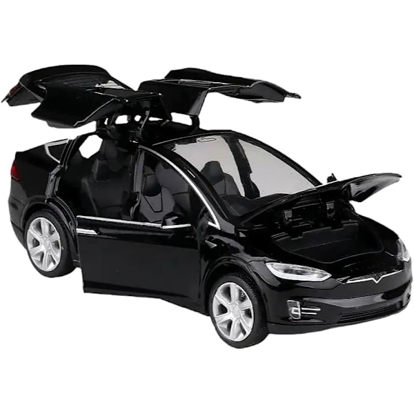 1:32 Skala Model X Legetøjsbil i Metal, Die-Cast Legetøjsbiler til Børn, Legetøjsbil, Træk-Tilbage Metalbil med Lys og Musik, Legetøjsfødselsdagsgave til Børn Black