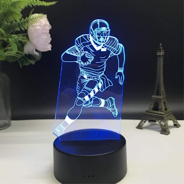3D Illusions LED Nattlampe, 7 Farger Gradvis Skiftende Berøringssensor USB Bordlampe for Høytidsgaver eller Hjemmedekorasjon (Fotballspiller, Rugbylys)
