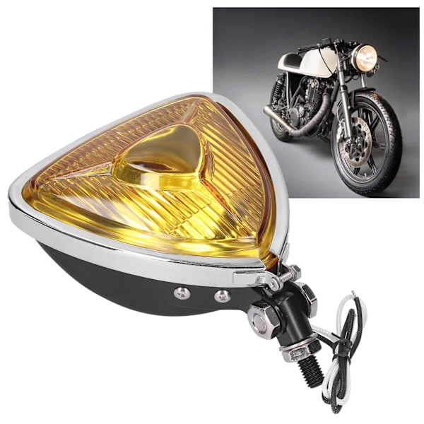 12V 55W Retro Motorcykelstrålkastare Triangulär Gul Lins Ljusstark Huvudlampa för Motorcykel ATV