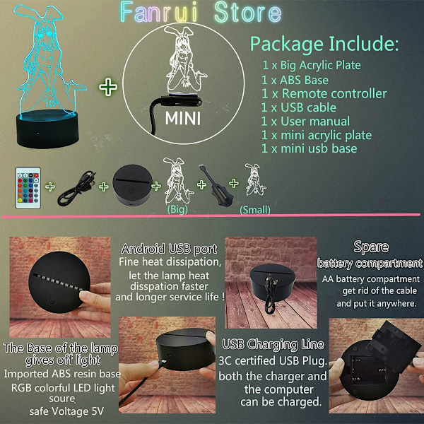Bunny Girl Waifu Senpai Sakurajima Mai Pose Lamp 3D LED 16 C