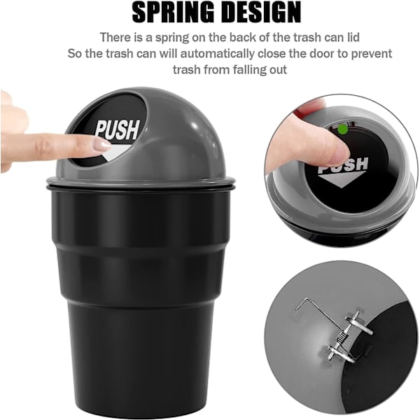 2PACK Mini Bil Papperskorg Söta Mugghållare Bil Soporburkar Mugghållare Papperskorg Bärbar Fordon Bin Sopa Hink med Lock Tät Cool för Kontor D 2PCS Gray