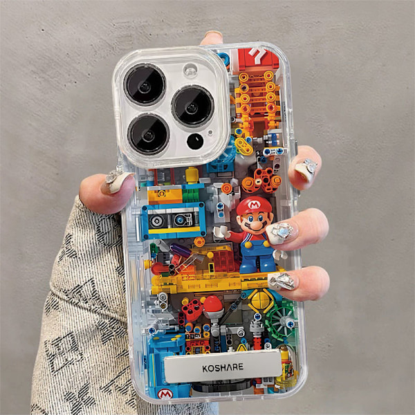 2024 Ny æstetisk telefonetui til iPhone, Mario byggeklodser telefonetui til piger kvinder cool trendy design blød TPU gave cover etui til iPhone Case + Stand iPhone 14 Pro Max