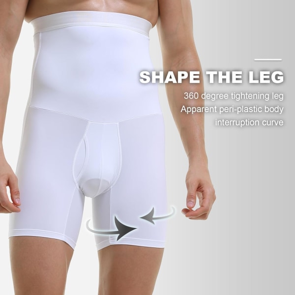 Män Tummy Control Shorts Hög Midja Underkläder Slankning Shapewear Body Shaper Ben Boxer Kalsonger White M