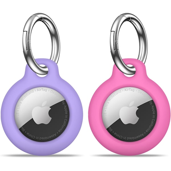 【2 stk】 Airtag-holder Air Tag-etui med nøglering, ridsefast Airtags-nøglering til Apple Air Tags, Airtag-tilbehør til GPS-objektsøger-tracker, Pink/Purple