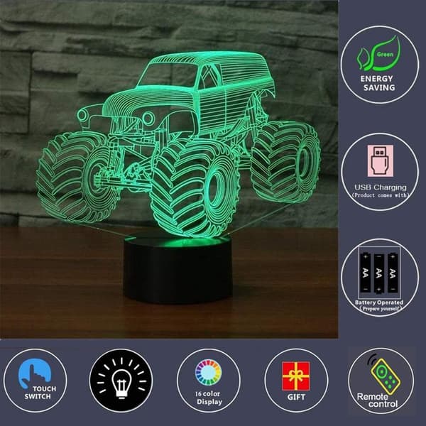 3D Optisk Illusjon Nattlys LED Lampe med 16 Farger