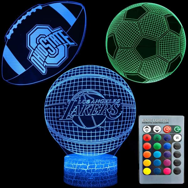 3D Illusion Sports Natlampe Tre Mønstre Basketball Fodbold