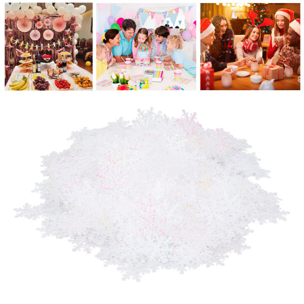 1000 stk snefnugkonfetti 0,9 tommer levende farve genanvendelig plastik multi-purpose julekonfetti til bokstræ vase White