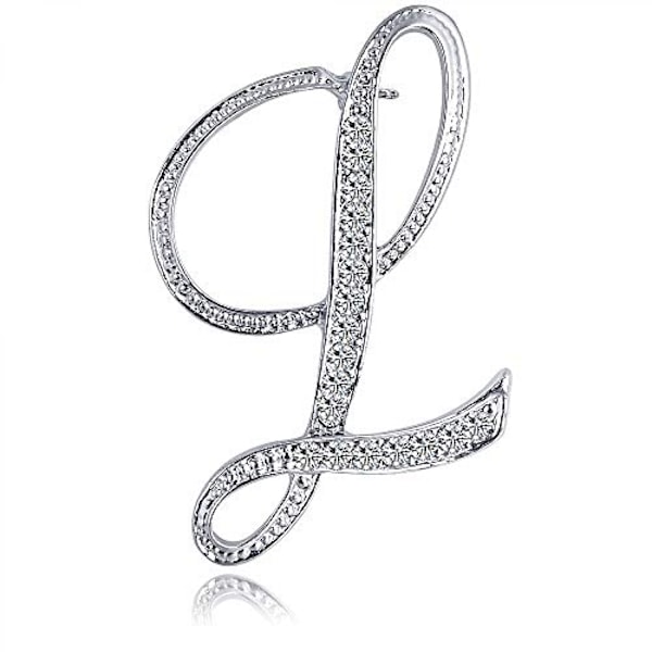 Brev Brosch Pins Initial Rhinestone Brosch för Kvinnor Hantverk Silvery -------L