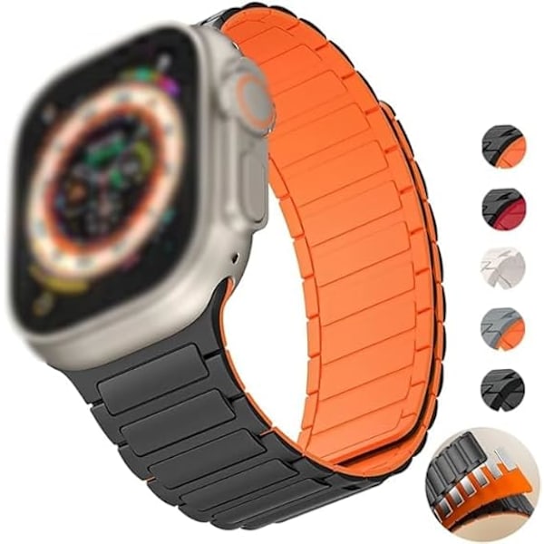 Silikon Armband för Apple Watch Armband Män Kvinnor Magnetiskt Armband 42 mm 44mm 45mm 49mm Justerbart för iWatch Serie 8/4 Black Orange