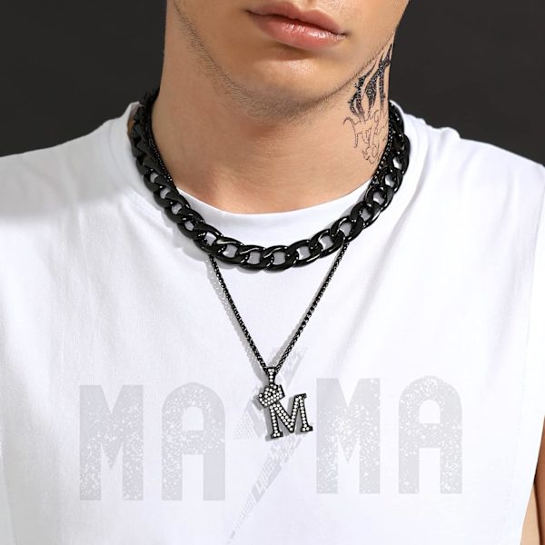 Krone Initial A-Z Halskjede, Iced Out Bokstavanheng med 22-24 Tommers Kjede, Menn Kvinner Bling Hip Hop Alfabet Navn Smykker Gave Store Initialer Halskjeder M Black