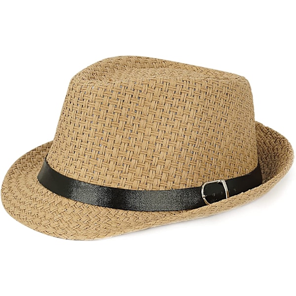 Sommarhatt i halm med kort brätte, Panama solhatt Trilby Bea Khaki