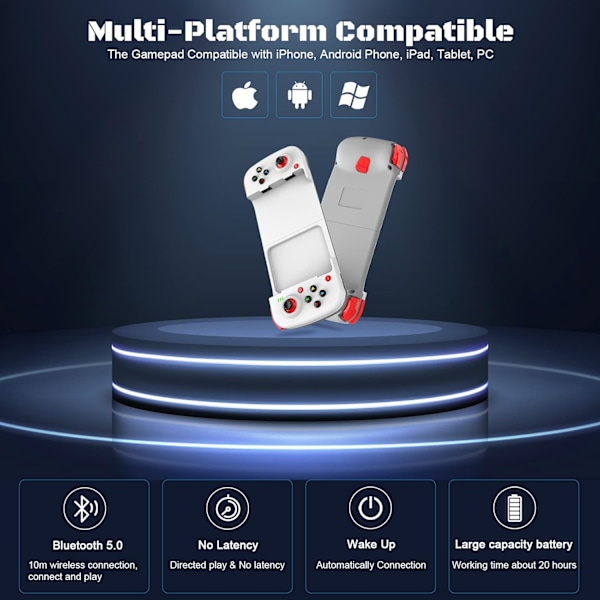 Bluetooth-kontroller för iPhone, Android, direkt spel, låg latens, telefonkontroller spelkontroll joystick för Galaxy S23 S22 S21 20 Ultra, iPhone 14 13 1 White