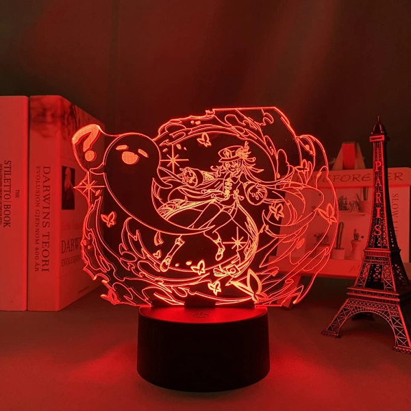 Genshin Impact Hu Tao lampa Spellampa 3D LED Nattlampa 16 Färgväxlande Bordlampa
