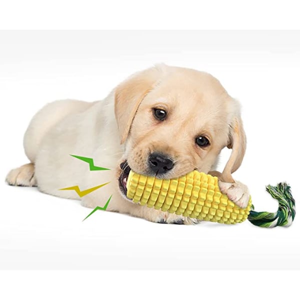 Tuggleksaker för hundar, valptandborste rengör tänder interaktiv majs