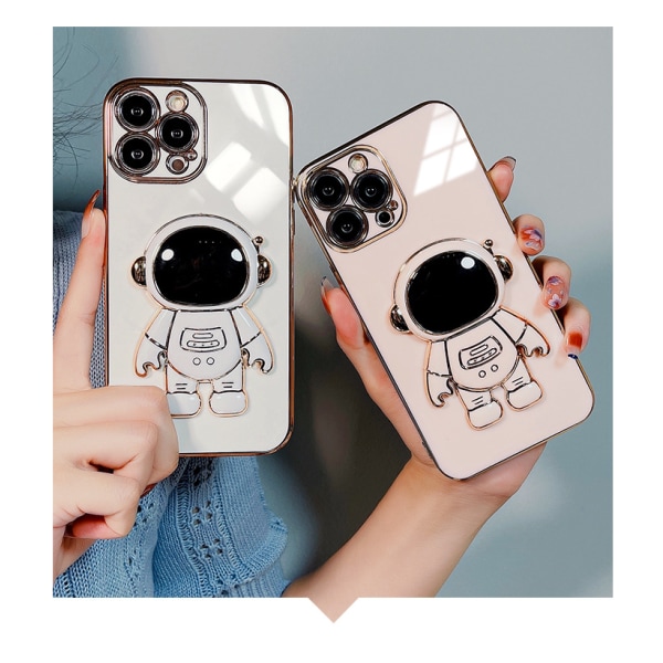 6D Elektroplettert Astronaut Skjult Stativ Etui for iPhone Kvinner Astronaut Folding Stativ iPhone Etui med Kamera Beskytter Myk TPU Støtsikker Bumper White iPhone 11 Pro Max