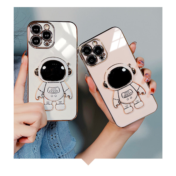 6D galvanoitu astronautti piilotettu jalustakotelo iPhonelle Naisastronautti taittuva jalusta iPhone-kotelo kamerasuojalla Pehmeä TPU iskunkestävä puskuri White iPhone 11 Pro Max