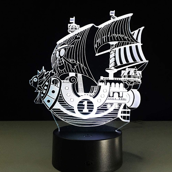3D LED Piratskip Optisk Illusjon Sensor Nattlys med