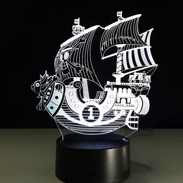 3D LED Piratskip Optisk Illusjon Sensor Nattlys med Smart Berøring