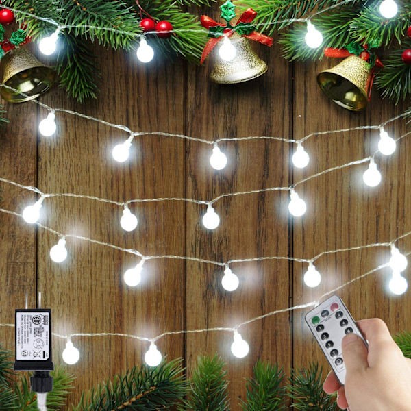 33 fot 100 LED-globlampor ljusslinga, ljusslinga White