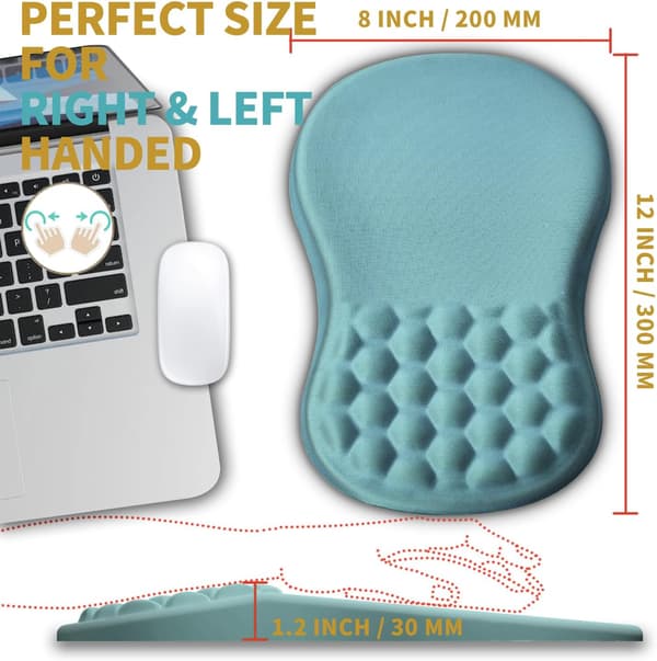 Ergonomisk musemåtte med håndledsstøtte, massage design smertelindrende musemåtte, memoryskum og skridsikker PU-base til trådløs mus, hjem -Light Blue