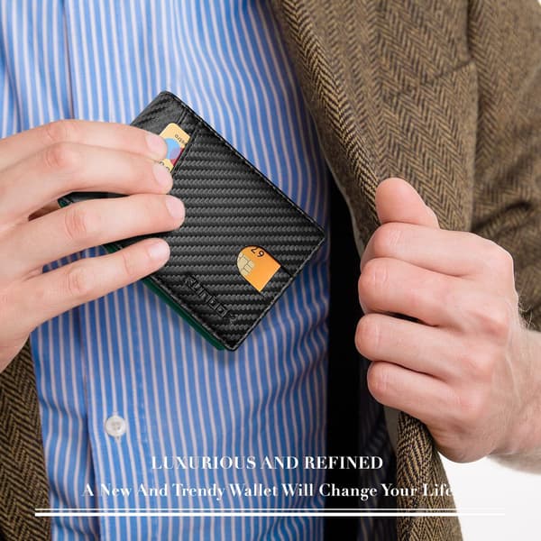Herrplånböcker Slim Rfid Läder 2 ID-fönster med presentförpackning Carbon black,green
