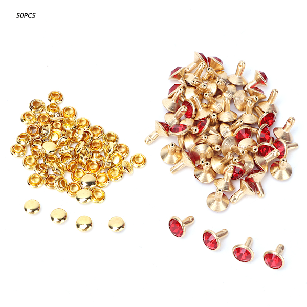 50 st 8 mm kristall strass dekorativa nitar DIY läder skor kläder nitar (röd kristall)