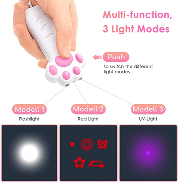 Katte leker 7 i 1 LED-peker poteformet, 3 lysmoduser