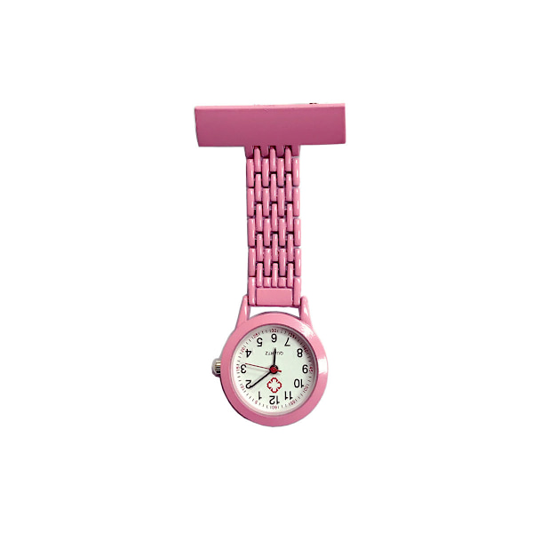 1PCS Ruostumaton teräs Fob-kello Analoginen kvartsihoitajan rannekello Ripustettava rintaneulakello Pin taskukelloon（Pink）