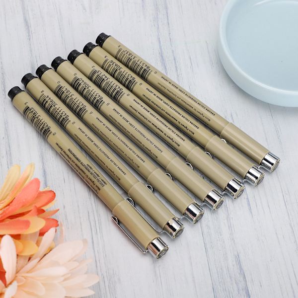 Fineliner Pen Set Vattentät Bleksäker Svart Linje Ritning Konst Serieteckning Skiss Penna 7 st