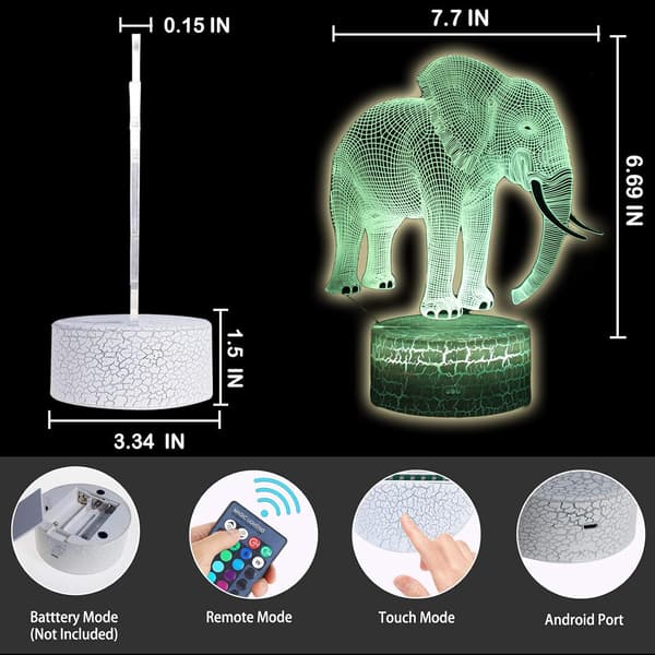 Elefant Dyr 3D Illusion Dekor Bordlampe Natlys wi