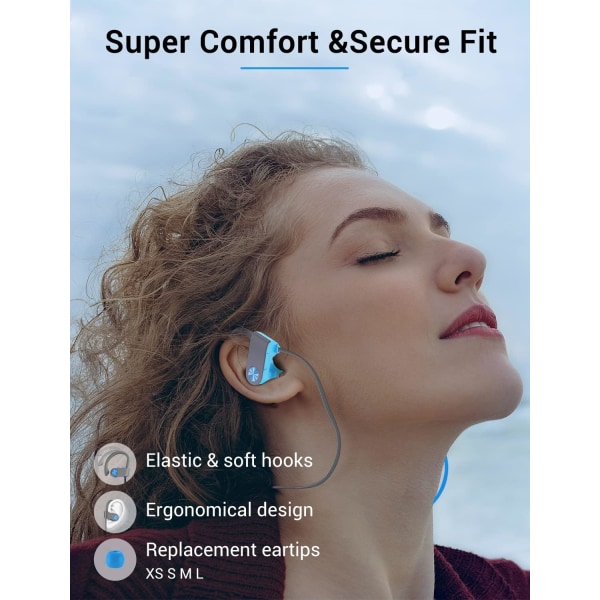 Bluetooth-hodetelefoner, 5.3 trådløse sportsørepropper IPX7 vanntett med mikrofon, stereo svettetette ørepropper, støydempende hodesett for trening BlueGrey