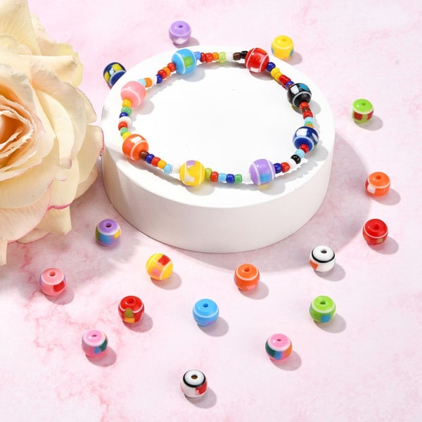 100 st Resin Spacer Beads Slitstarkt harts blandade färger stort hål Ofta använda armbandspärlor för smyckestillverkning DIY