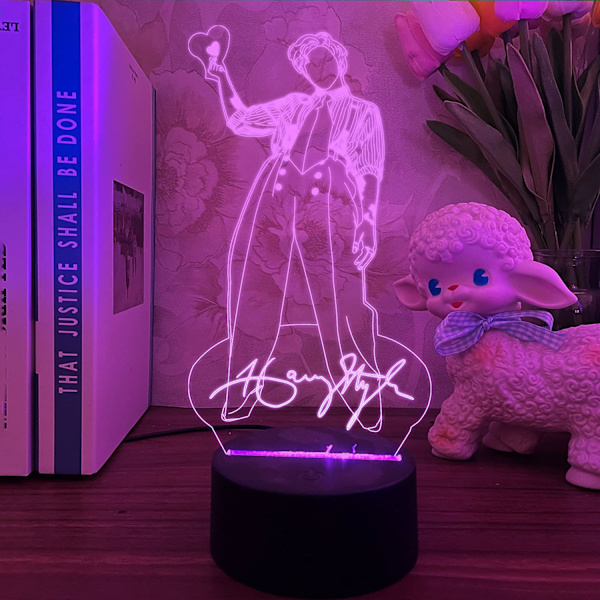 Harry Edward Styles 3D Sångare Idol Nattlampa Harry Styles lampa Present till Fans Sovrumsdekoration Ljus Led Sensor Färgbyte Arbetsbordslampa (16 Färger