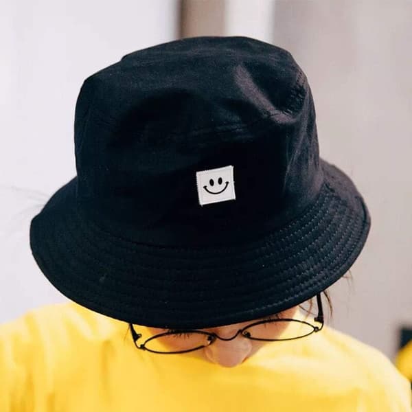 Bøttehatt, Smileygesicht Fischerhut Bomull Unisex Cap Bre