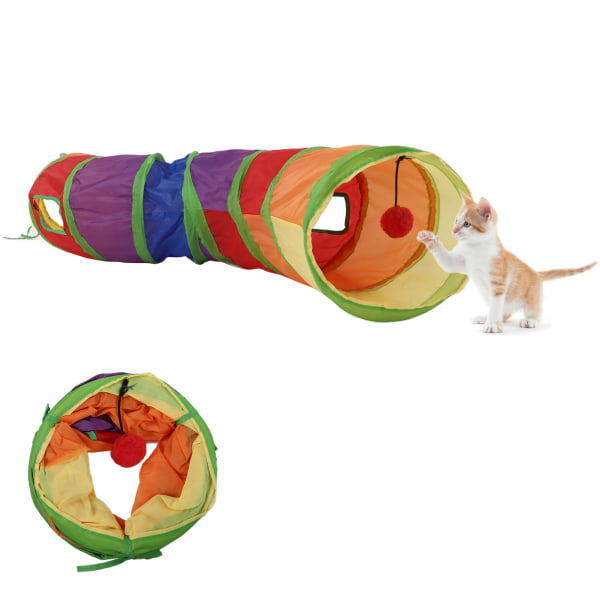 Kjæledyrtunnel iriserende sammenleggbar katte-STunnel med interaktiv ball og 4 dører for valp kattungekanin