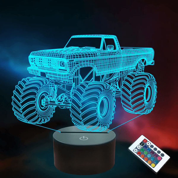 Monster Truck-presenter, 3D-bilnattlampa med fjärrkontroll och smart