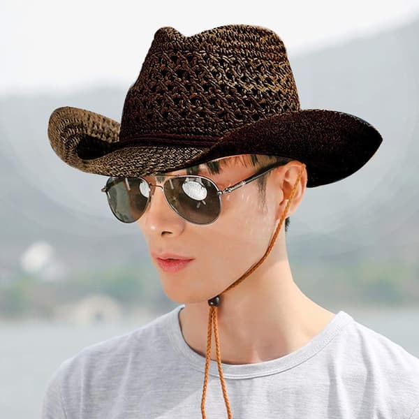 Stråhat Dame Herre Cowboyhat Strand Slap Sun Hat Brim Sum B