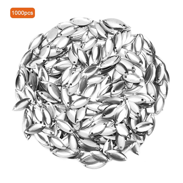 1000 st mässings dubbla hål bete form paljetter bröllop kläder tillbehör (Silver 7x15mm)